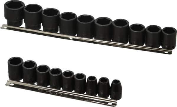 Proto - 19 Piece 1/2" Drive Black Finish Impact Socket Set - 6 Points, 3/8" to 1-1/2" Range, Inch Measurement Standard - All Tool & Supply