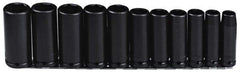 Proto - 11 Piece 1/2" Drive Black Finish Deep Well Impact Socket Set - 6 Points, 1/2" to 1-1/8" Range, Inch Measurement Standard - All Tool & Supply