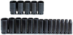 Proto - 19 Piece 1/2" Drive Black Finish Deep Well Impact Socket Set - 6 Points, 3/8" to 1-1/2" Range, Inch Measurement Standard - All Tool & Supply