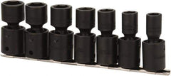 Proto - 7 Piece 1/2" Drive Black Finish Impact Socket Set - 6 Points, 7/16" to 13/16" Range, Inch Measurement Standard - All Tool & Supply