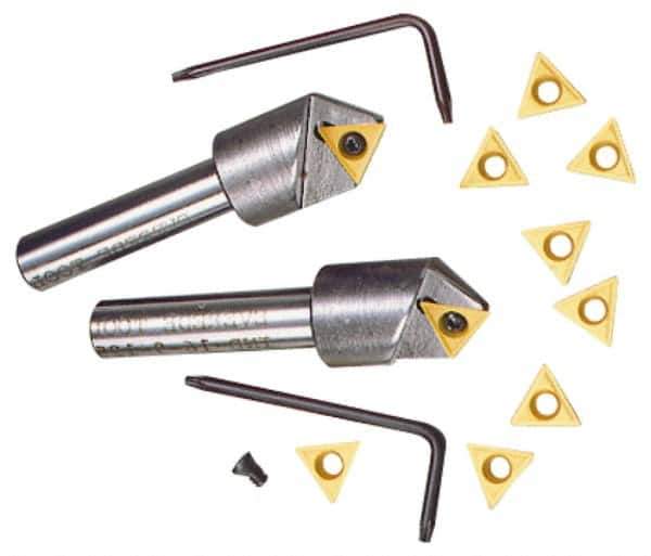 Everede Tool - 130° Included Angle, 0.896" Max Cut Diam, 1" Body Diam, 1/2" Shank Diam, 2-1/2" OAL, Indexable Countersink - 1 Triangle Insert, TPGH 215 Insert Style, Series IND - All Tool & Supply