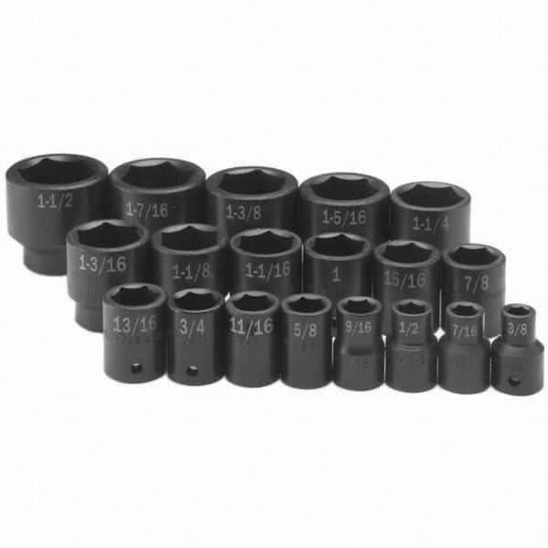 SK - 1/2" Drive Standard Impact Socket Set - 3/8 to 1-1/2", Inch Measurement Standard - All Tool & Supply