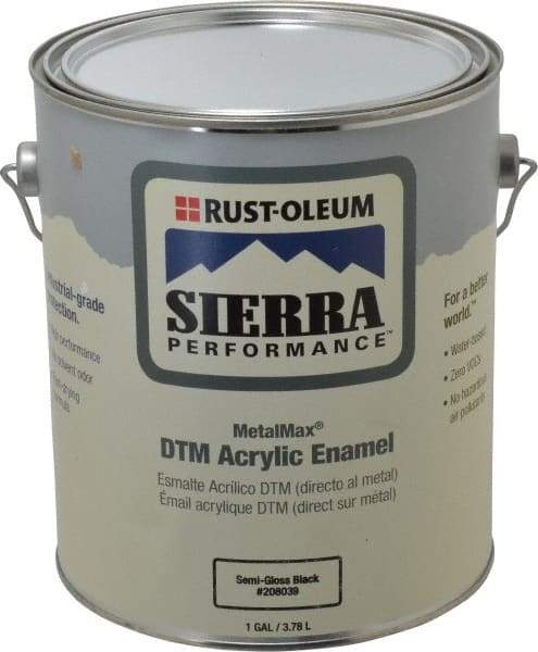 Rust-Oleum - 1 Gal Semi Gloss Black Acrylic Enamel - 180 to 545 Sq Ft/Gal Coverage, <0 g/L VOC Content, Direct to Metal - All Tool & Supply