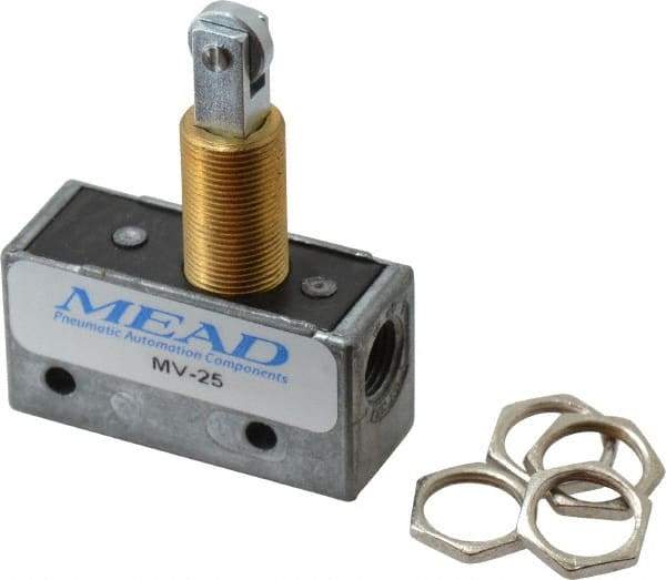 Mead - 0.11 CV Rate, 3 Way Pilot Air Valve - Roller Plunger Actuator - All Tool & Supply