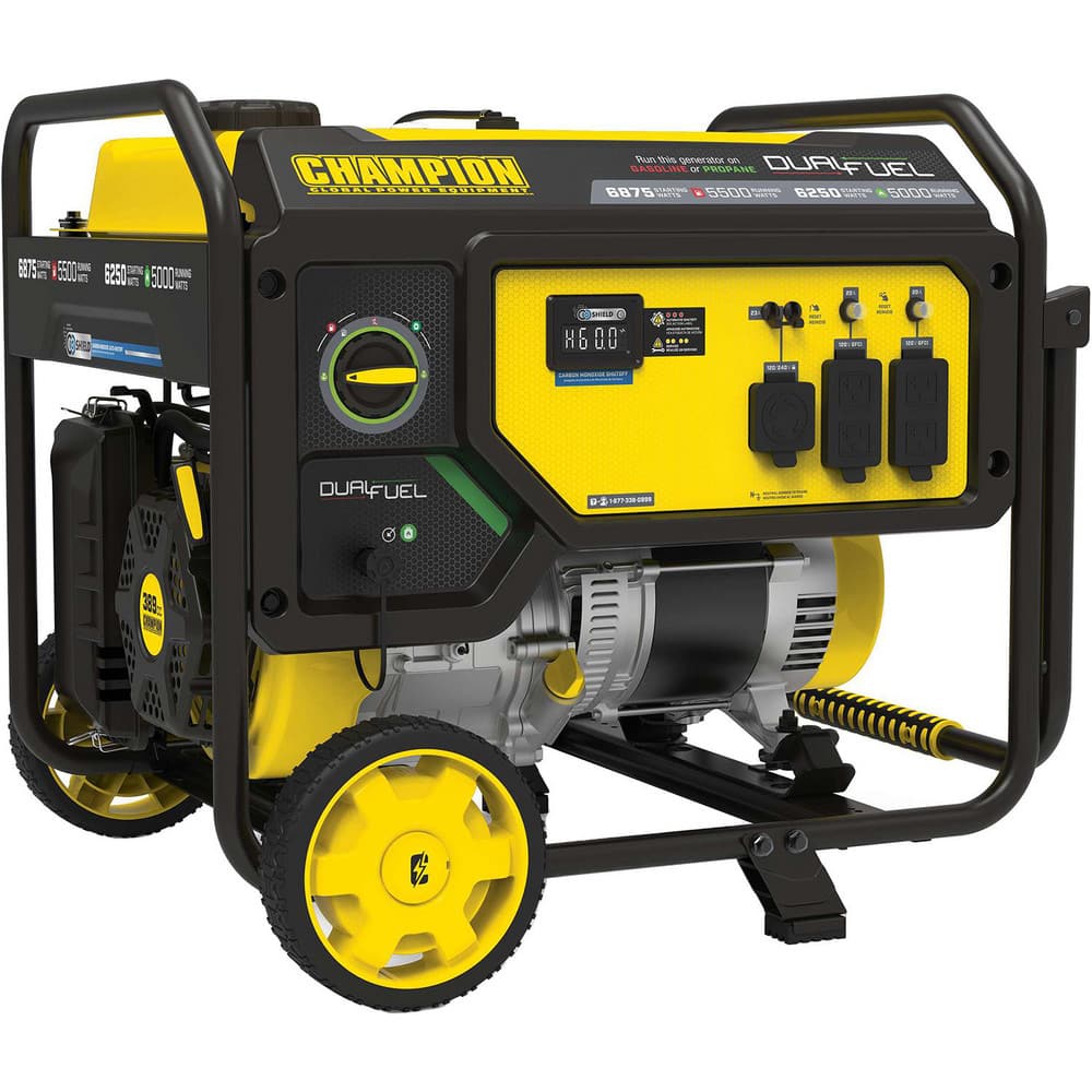 Portable Power Generators; Fuel Type: Gasoline; Liquid Propane (LP); Starting Method: Recoil; Running Watts: 5500; Engine Size (L): 389 Cc; Run Time Half Load: 11 hr; Number Of Outlets: 5.000; Generator Outlet Type: 120/240V (L14-30R) GFCI; 120V Duplex (5