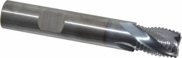 RobbJack - 1/2" Diam, Fine Pitch, 5/8" LOC, 4 Flute Solid Carbide Roughing Square End Mill - TiCN Finish, 3" OAL, 1/2" Shank Diam, Single End, Centercutting, 30° Helix - All Tool & Supply