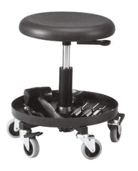 Bevco - 16 to 20-1/4" Hight Maintenance Repair Utility Stool with 16" Plastic Storage Tray - Polyurethane Seat, Black, Five 3" Rubber Wheel Casters - All Tool & Supply