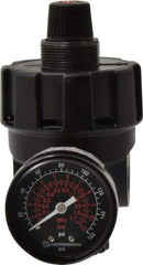 Norgren - 1/4 NPT Port, 200 CFM, Zinc Hi-Flow Regulator - 10 to 125 psi Range, 300 Max psi Supply Pressure, 1/4" Gauge Port Thread, 2.7" Wide x 4.83" High - All Tool & Supply