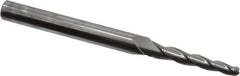 Accupro - 2° Taper Angle per Side, 1/8" Small End Diam, 1" LOC, Solid Carbide 3 Flute Tapered Ball End Mill - 3" OAL, 1/4" Shank Diam - All Tool & Supply