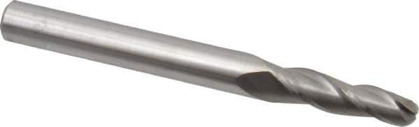 Accupro - 2° Taper Angle per Side, 3/16" Small End Diam, 3/4" LOC, Solid Carbide 3 Flute Tapered Ball End Mill - 2-1/2" OAL, 1/4" Shank Diam - All Tool & Supply