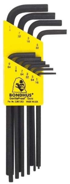 Bondhus - 10 Piece L-Key Hex Key Set - Hex Range 1/16 to 1/4" - All Tool & Supply