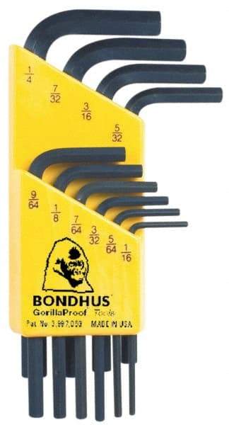 Bondhus - 10 Piece L-Key Hex Key Set - Hex Range 1/16 to 1/4" - All Tool & Supply