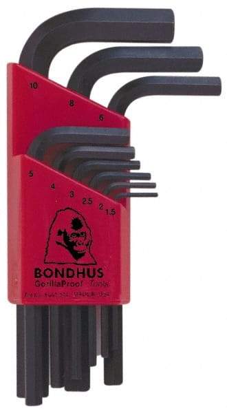 Bondhus - 9 Piece L-Key Hex Key Set - Hex Range 1.5 to 10mm - All Tool & Supply