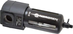 Norgren - 3/4" Port, 7.95" High x 3.15" Wide Standard Filter with Polycarbonate Bowl, Manual Drain - 140 SCFM, 150 Max psi, 125°F Max Temp, Modular Connection, Bowl Guard, 7 oz Bowl Capacity - All Tool & Supply