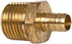 Parker - 3/8" Tube ID, 1/2-14 Thread, Metal Barbed Male Tube Connector - Brass, 1/2" Tube OD - All Tool & Supply