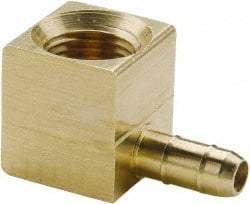 Parker - 11/64" Tube ID, 1/8-27 Thread, Metal Barbed Female Tube Elbow - Brass, 1/4" Tube OD - All Tool & Supply