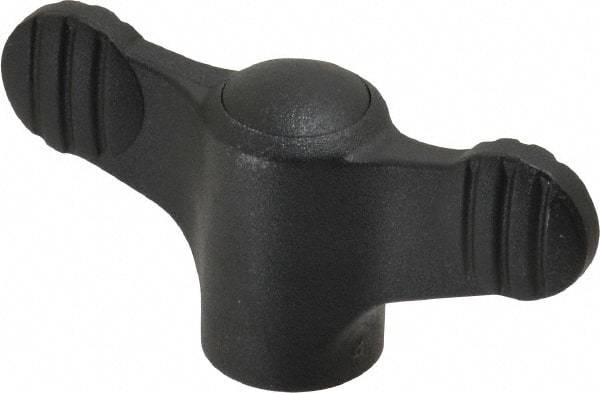 KIPP - 1/4-20 Hole Thread, 1.97" Head Length, Thermoplastic, Tapped Bar / Wing Knob - 0.39" Hole Depth, 0.94" Hub Diam, 0.45" Hub Height, Black - All Tool & Supply