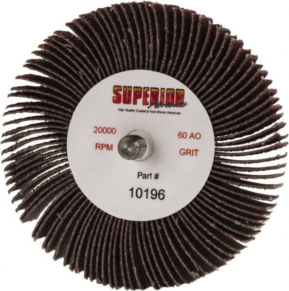 Mounted Flap Wheel: 1/2″ Face Width, 60 Grit, Aluminum Oxide Coated, Medium, 20,000 Max RPM