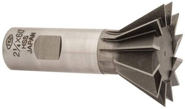 Interstate - 2-1/4" Diam x 1-1/16" Width of Cut, 60° Included Angle, High Speed Steel Dovetail Cutter - 1" Shank Diam, 3-3/4" Overall Length, Uncoated - All Tool & Supply