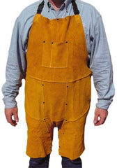 PRO-SAFE - 24 x 42" Flame Resistant/Retardant & Welding Split Leg Apron - Split Leather, 11 oz Material, Yellow, 0 Pockets - All Tool & Supply