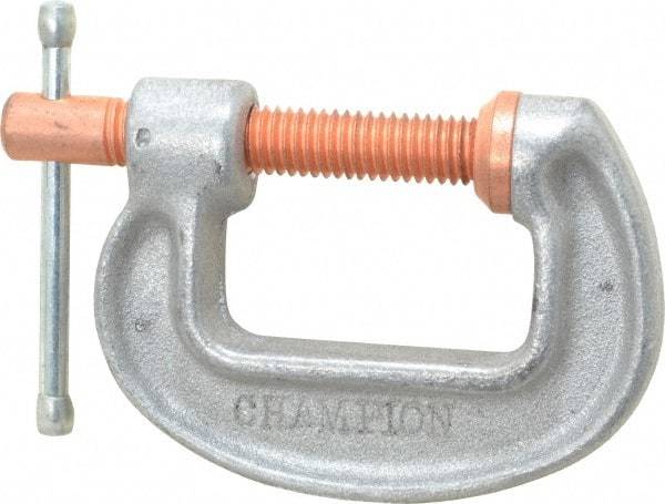 Made in USA - Light-Duty 1-1/2" Max Opening, 1-1/4" Throat Depth, Aluminum Alloy Standard C-Clamp - 850 Lb Capacity, 0" Min Opening, Standard Throat Depth - All Tool & Supply