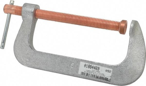 Made in USA - Light-Duty 6" Max Opening, 2-3/4" Throat Depth, Aluminum Alloy Standard C-Clamp - 2,000 Lb Capacity, 0" Min Opening, Standard Throat Depth - All Tool & Supply