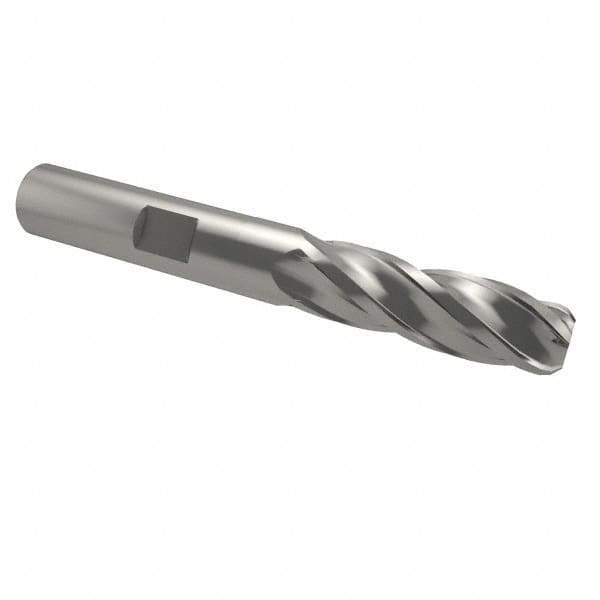 Interstate - 1/2" Diam, 1-1/4" LOC, 4 Flute Cobalt Ball End Mill - Uncoated, Single End, 3-1/4" OAL, 1/2" Shank Diam, Spiral Flute - All Tool & Supply