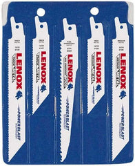 Lenox - 5 Piece, 4" to 6" Long x 0.035" to 0.05" Thick, Bi-Metal Reciprocating Saw Blade Set - Tapered Profile, 6 to 18 Teeth per Inch, Toothed Edge - All Tool & Supply