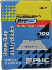 PHC - 100 Piece Carbon Steel Utility Knife Blade - 2-3/4" OAL, 0.025" Blade Thickness - All Tool & Supply