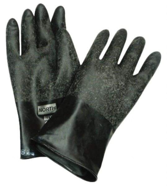 North - Size M (8), 14" Long, 32 mil Thick, Butyl Chemical Resistant Gloves - Textured Finish, Rolled Cuff, Black - All Tool & Supply