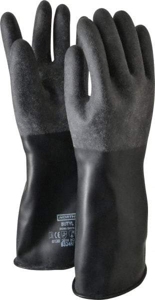 North - Size L (9), 14" Long, 32 mil Thick, Butyl Chemical Resistant Gloves - Textured Finish, Rolled Cuff, Black - All Tool & Supply