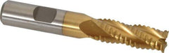 Interstate - 15/32" Diam, 1-1/4" LOC, 4 Flute Cobalt Roughing & Finishing Square End Mill - TiN Finish, 3-1/4" OAL, 1/2" Shank Diam, Weldon Shank, 30° Helix, Non-Centercutting - All Tool & Supply