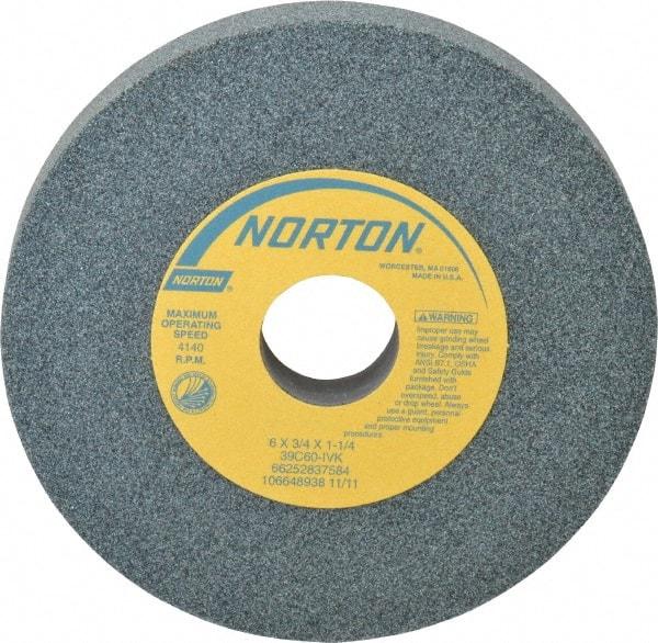 Norton - 6" Diam x 1-1/4" Hole x 3/4" Thick, I Hardness, 60 Grit Surface Grinding Wheel - Silicon Carbide, Type 1, Medium Grade, 4,140 Max RPM, Vitrified Bond, No Recess - All Tool & Supply