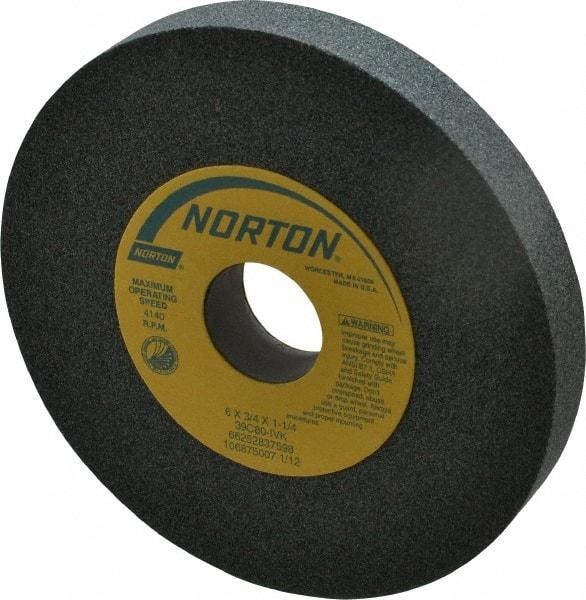 Norton - 6" Diam x 1-1/4" Hole x 3/4" Thick, I Hardness, 80 Grit Surface Grinding Wheel - Silicon Carbide, Type 1, Medium Grade, 4,140 Max RPM, Vitrified Bond, No Recess - All Tool & Supply