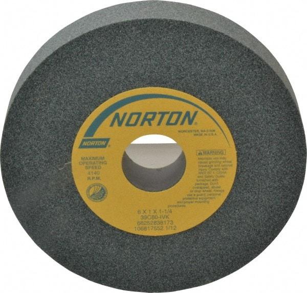 Norton - 6" Diam x 1-1/4" Hole x 1" Thick, I Hardness, 80 Grit Surface Grinding Wheel - Silicon Carbide, Type 1, Medium Grade, 4,140 Max RPM, Vitrified Bond, No Recess - All Tool & Supply