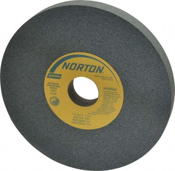 Norton - 7" Diam x 1-1/4" Hole x 3/4" Thick, J Hardness, 100 Grit Surface Grinding Wheel - Silicon Carbide, Type 1, Fine Grade, 3,600 Max RPM, Vitrified Bond, No Recess - All Tool & Supply