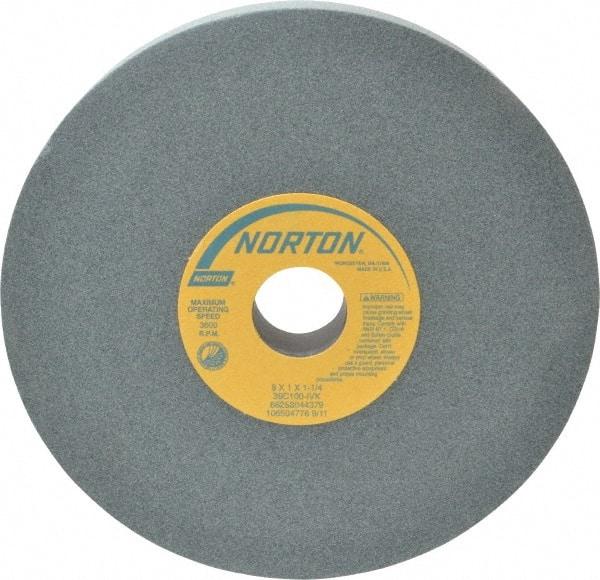 Norton - 8" Diam x 1-1/4" Hole x 1" Thick, I Hardness, 100 Grit Surface Grinding Wheel - Silicon Carbide, Type 1, Fine Grade, 3,600 Max RPM, Vitrified Bond, No Recess - All Tool & Supply