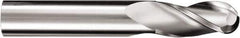 SGS - 3/8" Diam, 1/2" LOC, 3 Flute Solid Carbide Ball End Mill - TiB2 Finish, Single End, 4" OAL, 3/8" Shank Diam, Spiral Flute - All Tool & Supply