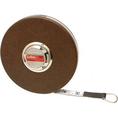 Lufkin - 100' x 5/8" White Fiberglass Blade Tape Measure - 1, 1/10 & 1/100" Graduation, Inch Graduation Style, Brown Vinyl Clad Steel Case - All Tool & Supply