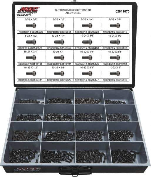 Value Collection - 1,100 Piece Steel Socket Head Cap Screws - #6 to #10 Thread - All Tool & Supply