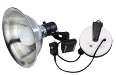 Made in USA - 18 AWG, 20' Cable Length, Cord & Cable Reel with Incandescent Hand Lamp End - 0 Outlets, 15 Amps, 110/115 Volts, SJT Cable, White/Black Reel - All Tool & Supply