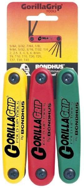 Bondhus - 24 Piece T9 to T40 Fold-Up Torx/Hex Combo Key Set - T9, T10, T15, T20, T25, T27, T30, T40 Torx Size - All Tool & Supply