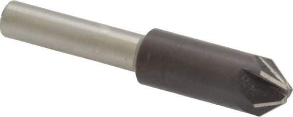 Interstate - 3/8" Head Diam, 1/4" Shank Diam, 6 Flute 82° High Speed Steel Countersink - Bright Finish, 2" OAL, Single End, Straight Shank, Right Hand Cut - All Tool & Supply