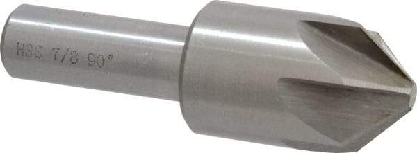 Interstate - 7/8" Head Diam, 1/2" Shank Diam, 6 Flute 90° High Speed Steel Countersink - Bright Finish, 2-3/4" OAL, Single End, Straight Shank, Right Hand Cut - All Tool & Supply