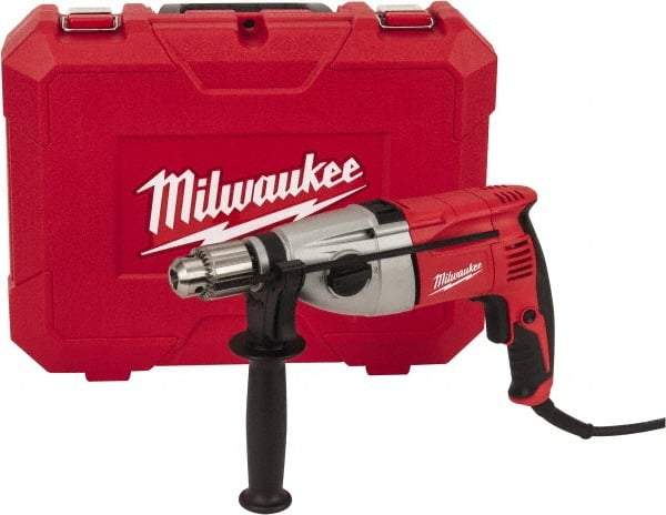 Milwaukee Tool - 120 Volt 1/2" Keyed Chuck Electric Hammer Drill - 0 to 20,000 & 0 to 40,000 BPM, 0 to 1,350 & 0 to 2,500 RPM, Reversible - All Tool & Supply