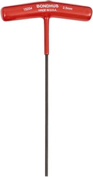 Bondhus - 2.5mm Hex, T-Handle Cushion Grip, Hex Key - 9" OAL, Metric System of Measurement - All Tool & Supply