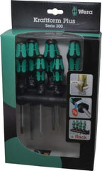 Wera - 6 Piece Pozidriv & Slotted Screwdriver Set - Hex with Bolster Shank, Kraftform Ergonomic Handle, Bit Sizes: Philips #1 & #2, Posidriv Point #1 & #2, Tip Thickness: 9/64, 5/32, 7/32 & 1/4 - All Tool & Supply