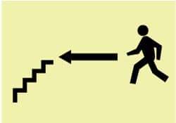 NMC - Left Arrow, Person Walking, Stairs (Graphic), Pressure Sensitive Vinyl Exit Sign - 10" Wide x 7" High, Glow-in-the-Dark - All Tool & Supply