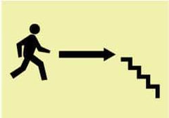 NMC - Person Walking, Right Arrow, Stairs (Graphic), Pressure Sensitive Vinyl Exit Sign - 10" Wide x 7" High, Glow-in-the-Dark - All Tool & Supply