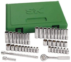 SK - 41 Piece 1/4" Drive Standard Deep Socket Set - 12 Points, 3/16 to 9/16", 5 to 14mm, Inch/Metric Measurement Standard - All Tool & Supply